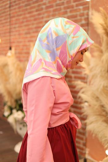 Silk Home Twill İpek Eşarp - 11439-14 Pembe Mavi