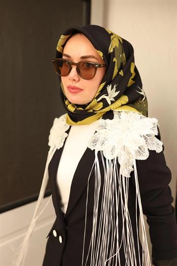 Silk Home Twill İpek Eşarp - 11441-34 Siyah Yeşil