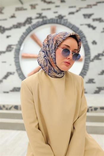 Silk Home Twill İpek Eşarp - 11458-31 Lacivert Taba