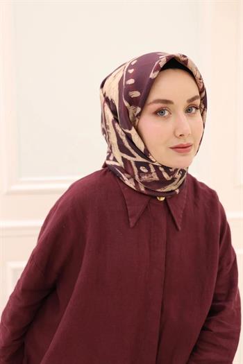 Silk Home Twill İpek Eşarp - 11462-02 Bordo Bej
