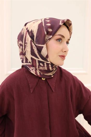 Silk Home Twill İpek Eşarp - 11462-02 Bordo Bej