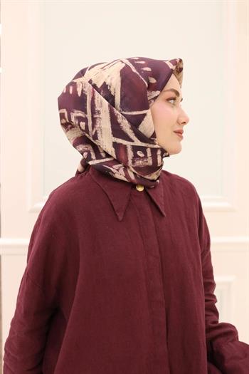 Silk Home Twill İpek Eşarp - 11462-02 Bordo Bej