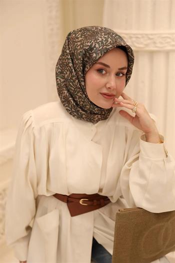 Silk Home Twill İpek Eşarp - 11464-22 Kahve Yeşil