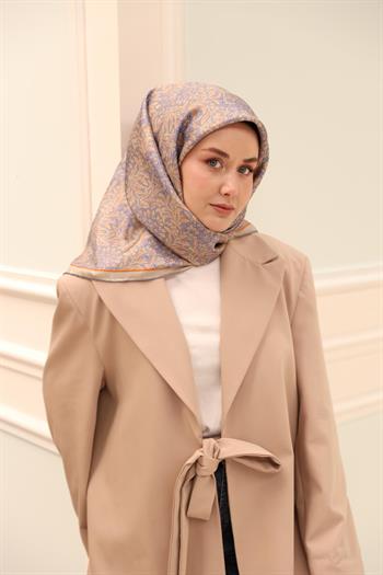 Silk Home Twill İpek Eşarp - 11464-45 Turuncu Gri