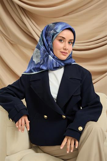 Silk Home Twill İpek Eşarp - 11480-56 Lacivert Gri