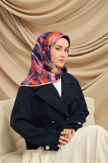 Silk Home Twill İpek Eşarp - 11480-64 Morcivert Turuncu