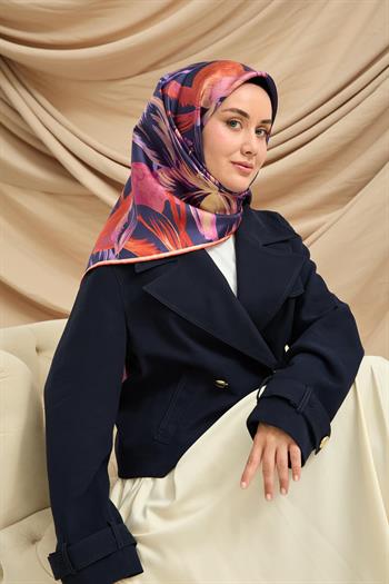 Silk Home Twill İpek Eşarp - 11480-64 Morcivert Turuncu