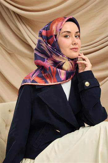 Silk Home Twill İpek Eşarp - 11480-64 Morcivert Turuncu