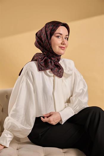 Silk Home Twill İpek Eşarp - 11521-09 Siyah Bordo