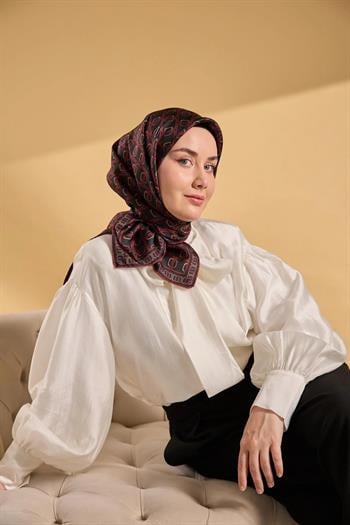 Silk Home Twill İpek Eşarp - 11521-09 Siyah Bordo