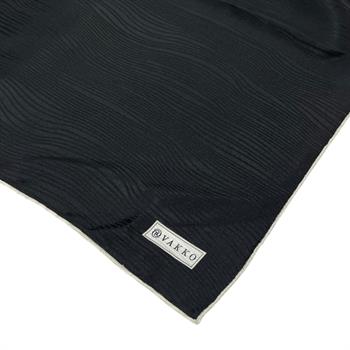 Vakko Jakarlı İpek Eşarp - Dalga Desen - Siyah Ekru