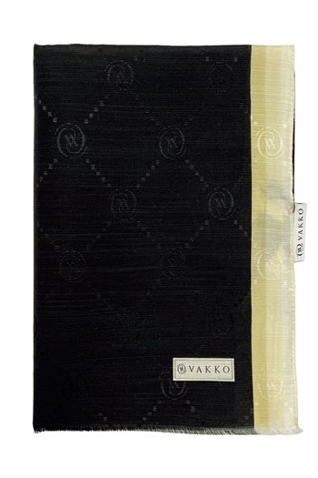 Vakko Pamuk İpek Şal - Hologram - Siyah Krem