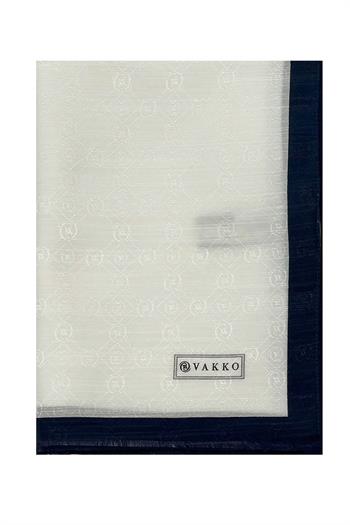 Vakko Pamuk İpek Şal - Şeritli Hologram - Beyaz Lacivert