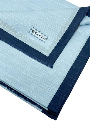 Vakko Pamuk İpek Şal - Şeritli Hologram - Açık Mavi Lacivert