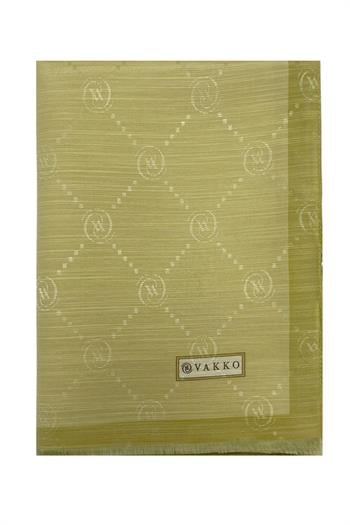 Vakko Pamuk İpek Şal - Şeritli Monogram - Açık Yeşil