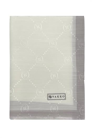 Vakko Pamuk İpek Şal - Şeritli Monogram - Ekru Leylak