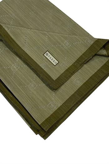 Vakko Pamuk İpek Şal - Şeritli Monogram - Haki