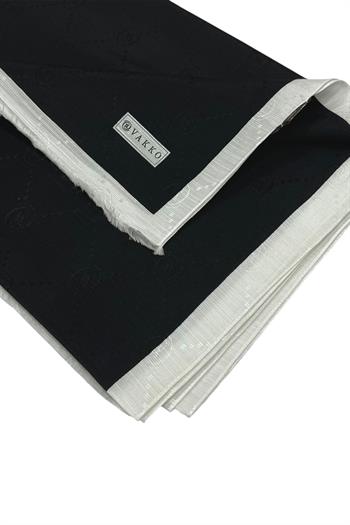 Vakko Pamuk İpek Şal - Şeritli Monogram - Siyah Beyaz