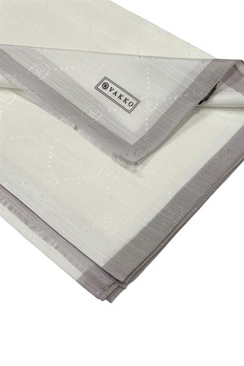 Vakko Pamuk İpek Şal - Şeritli Monogram - Ekru Leylak