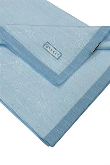 Vakko Pamuk İpek Şal - Şeritli Monogram - Bebe Mavi