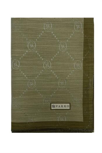 Vakko Pamuk İpek Şal - Şeritli Monogram - Haki