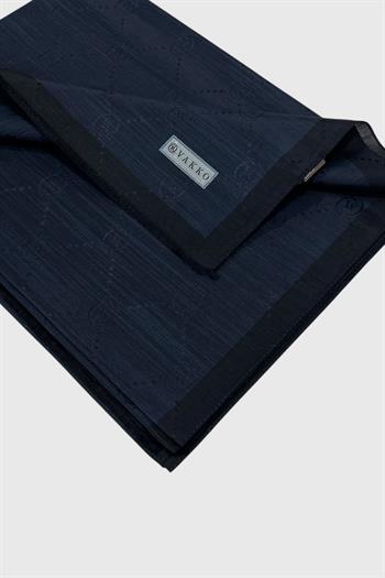 Vakko Pamuk İpek Şal - Şeritli Monogram - Lacivert