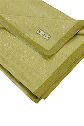 Vakko Pamuk İpek Şal - Şeritli Monogram - Açık Yeşil