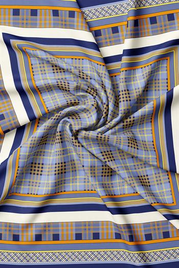 Vakko Twill İpek Eşarp - 2688-53 Lacivert Bej