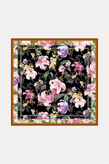 Vakko Twill İpek Eşarp - 3172-18 Siyah Safran