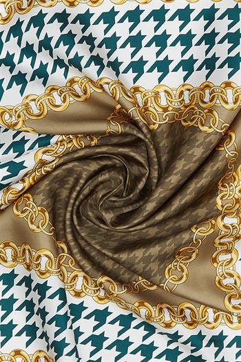 Vakko Twill İpek Eşarp - 36259 - Zümrüt Yeşili Bej
