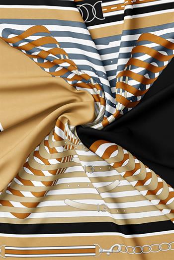 Vakko Twill İpek Eşarp - 40464 - Camel Siyah