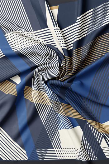 Vakko Twill İpek Eşarp - 40804 - Lacivert Ekru