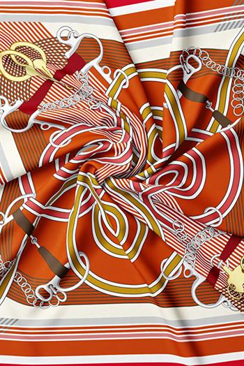 Vakko Twill İpek Eşarp - 41083 - Turuncu Kırmızı