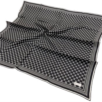 Vakko Twill İpek Eşarp - Özel Seri - Siyah Ekru