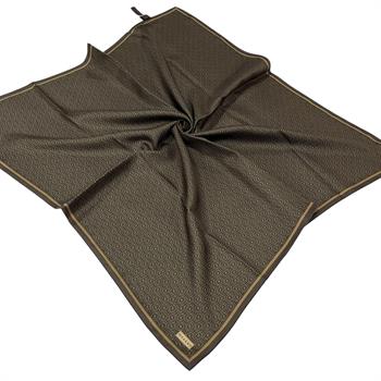 Vakko Twill İpek Eşarp - Yeni Monogram - Kahve Gold