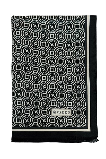 Vakko Twill İpek Şal - Helezon Monogram - Siyah Krem