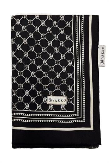 Vakko Twill İpek Şal - Özel Seri - Siyah Ekru