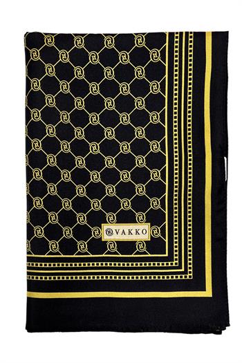Vakko Twill İpek Şal - Özel Seri - Siyah Sarı