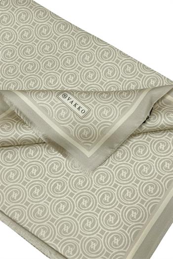Vakko Twill İpek Şal - Yeni Monogram - Açık Taş Krem