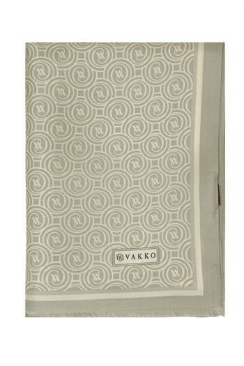 Vakko Twill İpek Şal - Yeni Monogram - Açık Taş Krem