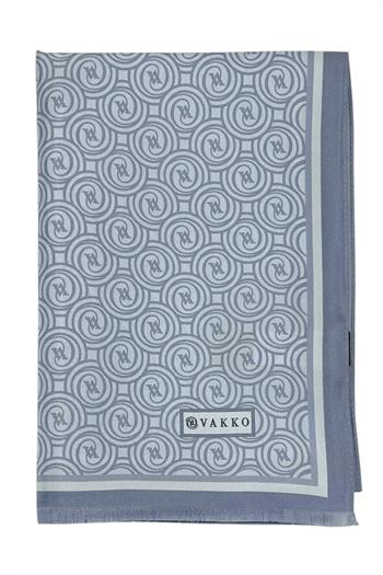 Vakko Twill İpek Şal - Yeni Monogram - Bebe Mavi