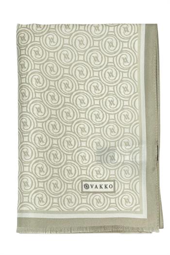 Vakko Twill İpek Şal - Yeni Monogram - Bej