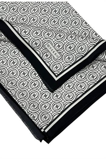 Vakko Twill İpek Şal - Yeni Monogram - Beyaz Siyah