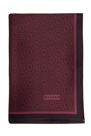 Vakko Twill İpek Şal - Yeni Monogram - Bordo