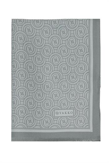 Vakko Twill İpek Şal - Yeni Monogram - Gri Füme