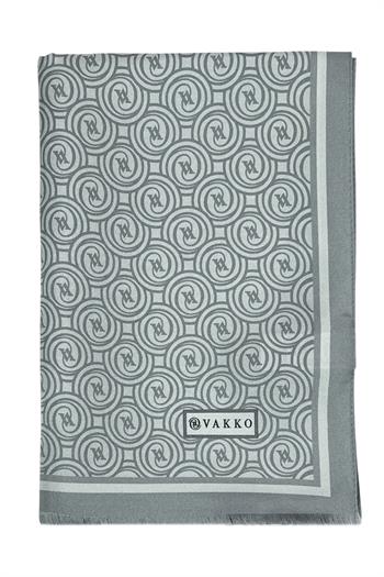 Vakko Twill İpek Şal - Yeni Monogram - Gümüş