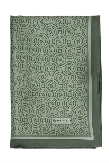 Vakko Twill İpek Şal - Yeni Monogram - Koyu Mint