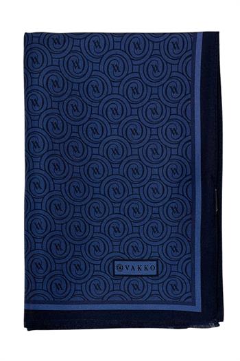 Vakko Twill İpek Şal - Yeni Monogram - Lacivert