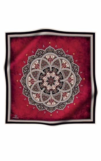 Vissona Twill İpek Eşarp - 17376 - 0018-0001 Bordo Siyah