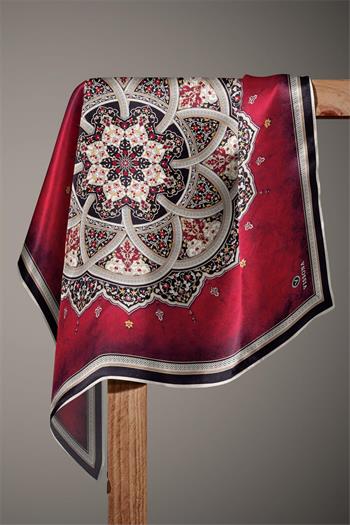 Vissona Twill İpek Eşarp - 17376 - 0018-0001 Bordo Siyah